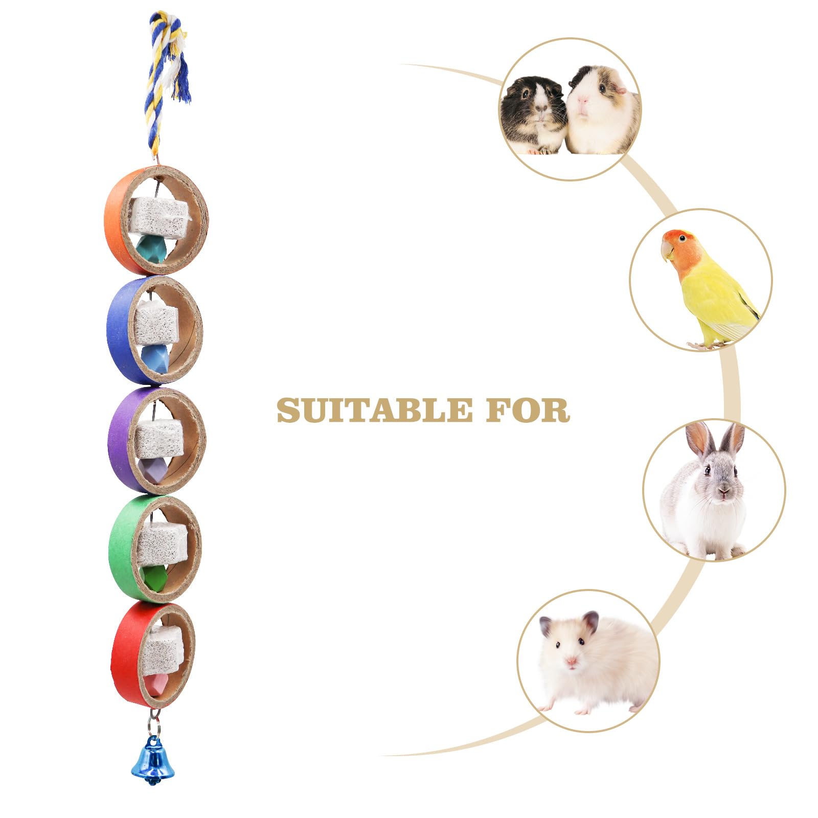 Oooct 2 Pack Bird Chewing Toys, Parrot Calcium Stone and Bagel Teeth Grinding Chew Treats Toy, Bird Shredder Toy with Bell, Cage